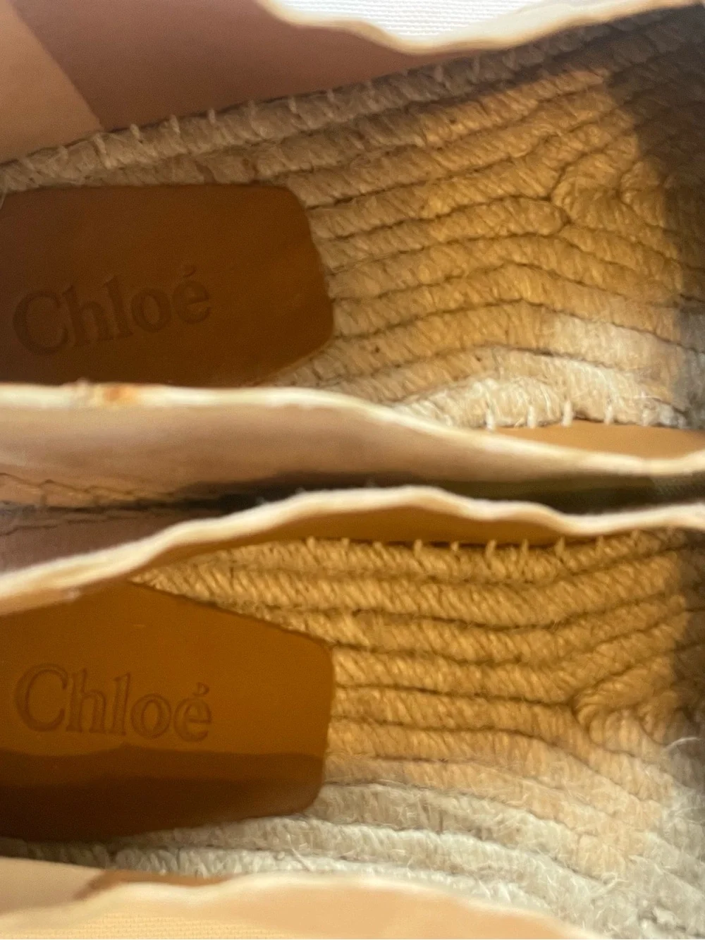 Chloe Women’s Scalloped Edge Espadrille Flats in Beige, Size 6 or 36